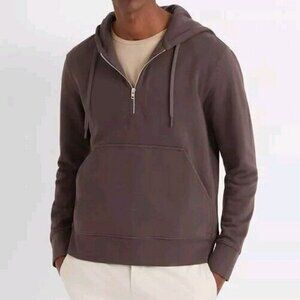 Club Monaco Men Tan Khaki Half Zip Up Hoodie Pullover Sweatshirt Casual Size S/P